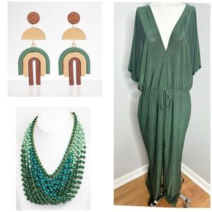 GREEN V NECK JUMPSUIT 2X